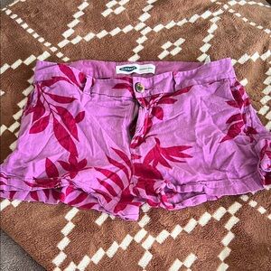 Old Navy Pink Shorts with Dark Pink Leaf Print